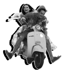 couple riding on a scooter